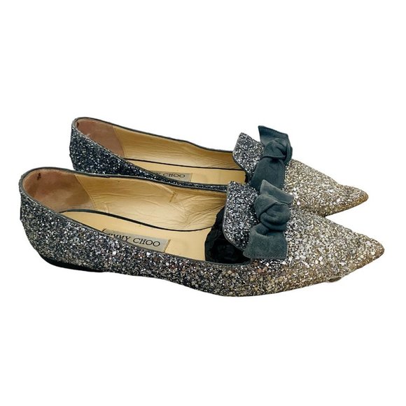 Jimmy Choo Gabie Flat Silver/Dusk Glitter Flats Women's Size 39 + Box + Dustbag - Picture 4 of 12
